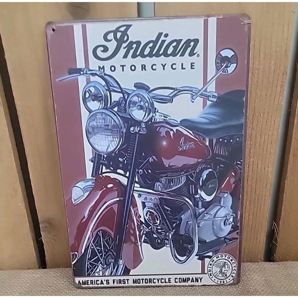 Indian Motorcycle Chief America's First Metal Tin Sign Vintage Rustic Garage New